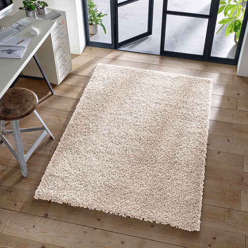Shaggy Teppich | Flauschiger Langflor fürs Wohnzimmer, Esszimmer, Schlafzimmer oder Kinderzimmer | Creme